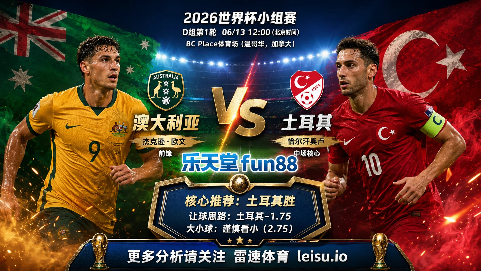 2026世界杯小组赛D组第1轮分析：澳大利亚 vs 土耳其｜土耳其让步更深，穿盘关键看转换效率