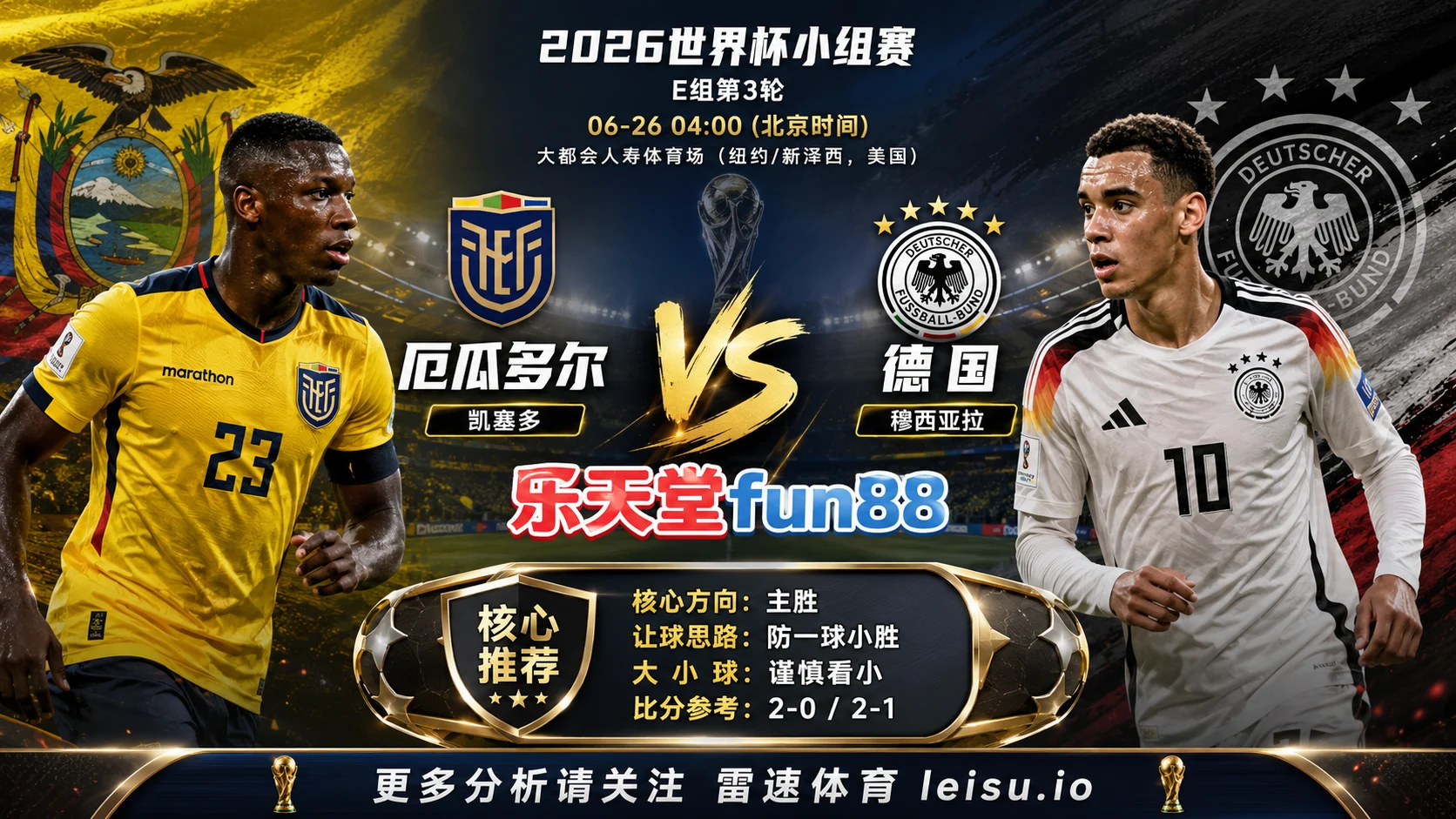 2026世界杯小组赛E组第3轮分析:厄瓜多尔 vs 德国|厄瓜多尔优势更清晰,深盘成败看早段效率