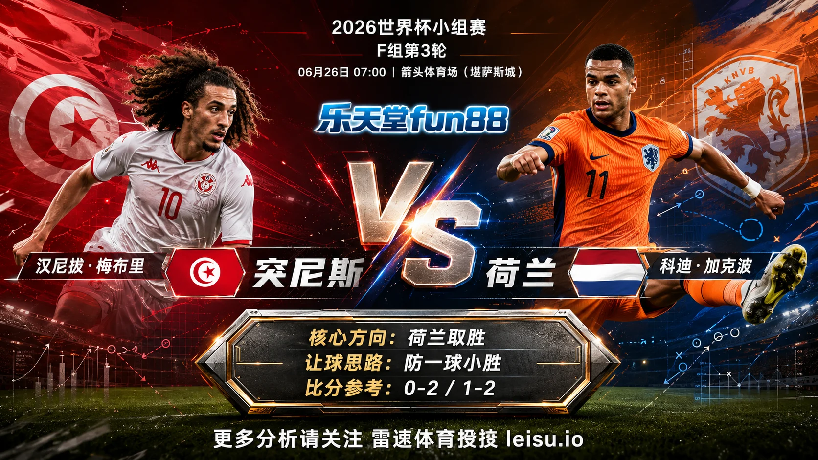 2026世界杯小组赛F组第3轮分析:突尼斯 vs 荷兰|荷兰方向略占优,让球成败看节奏控制