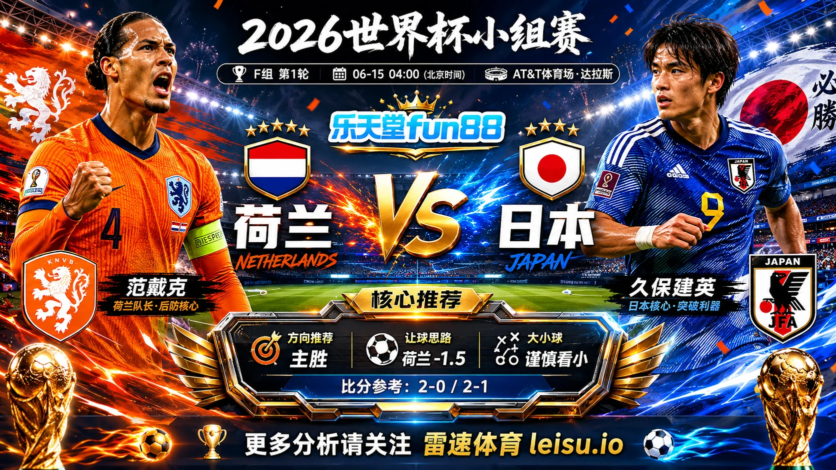 2026世界杯小组赛F组第1轮分析:荷兰 vs 日本|荷兰优势更清晰,深盘成败看早段效率