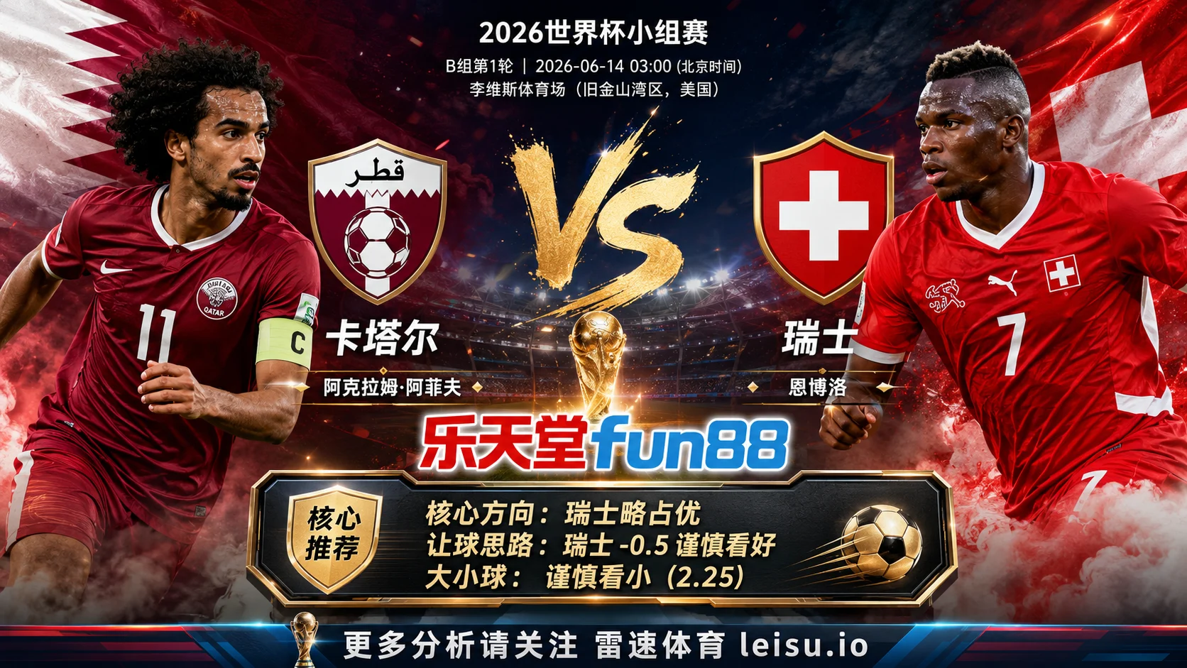 2026世界杯小组赛B组第1轮分析:卡塔尔 vs 瑞士|瑞士方向略占优,让球成败看节奏控制