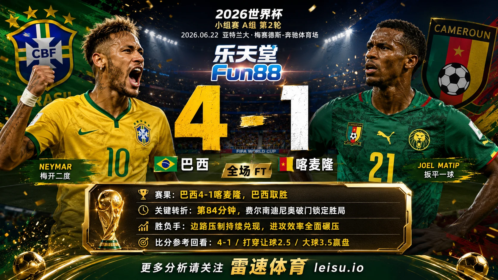 世界杯2014小组赛：巴西 vs 喀麦隆 复盘｜5个进球把强弱写到终场