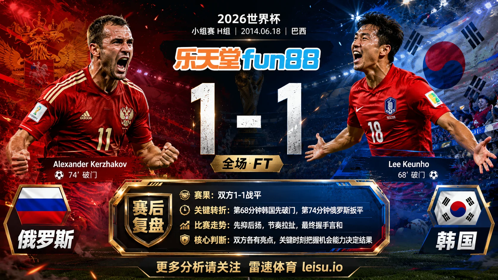 世界杯2014小组赛：俄罗斯 vs 韩国 复盘｜1比1把小组账本重新翻开