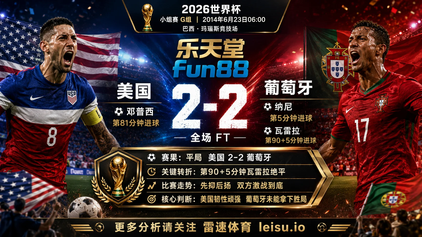 世界杯2014小组赛：美国 vs 葡萄牙 复盘｜2比2把小组账本重新翻开