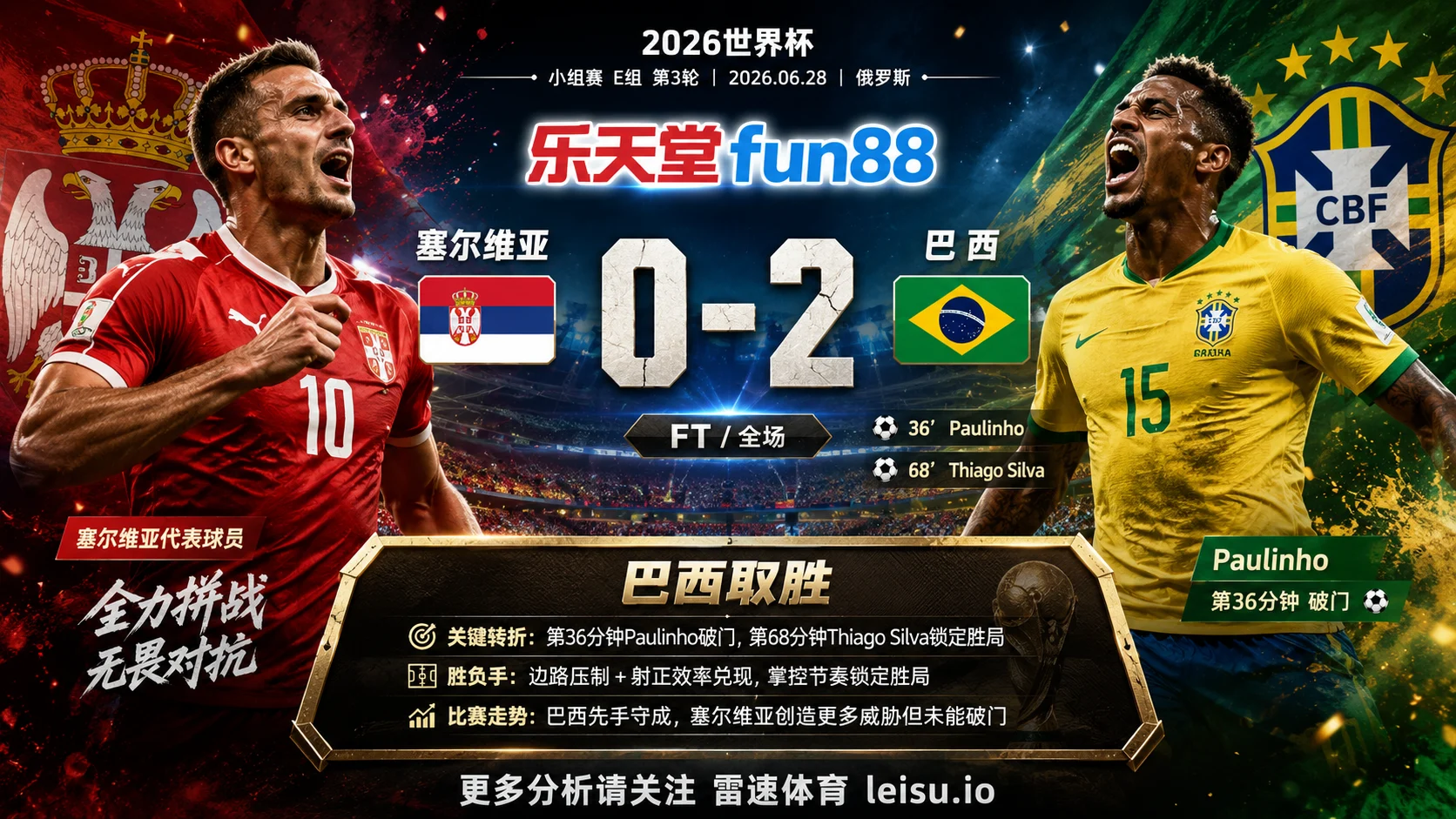 世界杯2018小组赛：塞尔维亚 vs 巴西 复盘｜巴西把先手守成结果