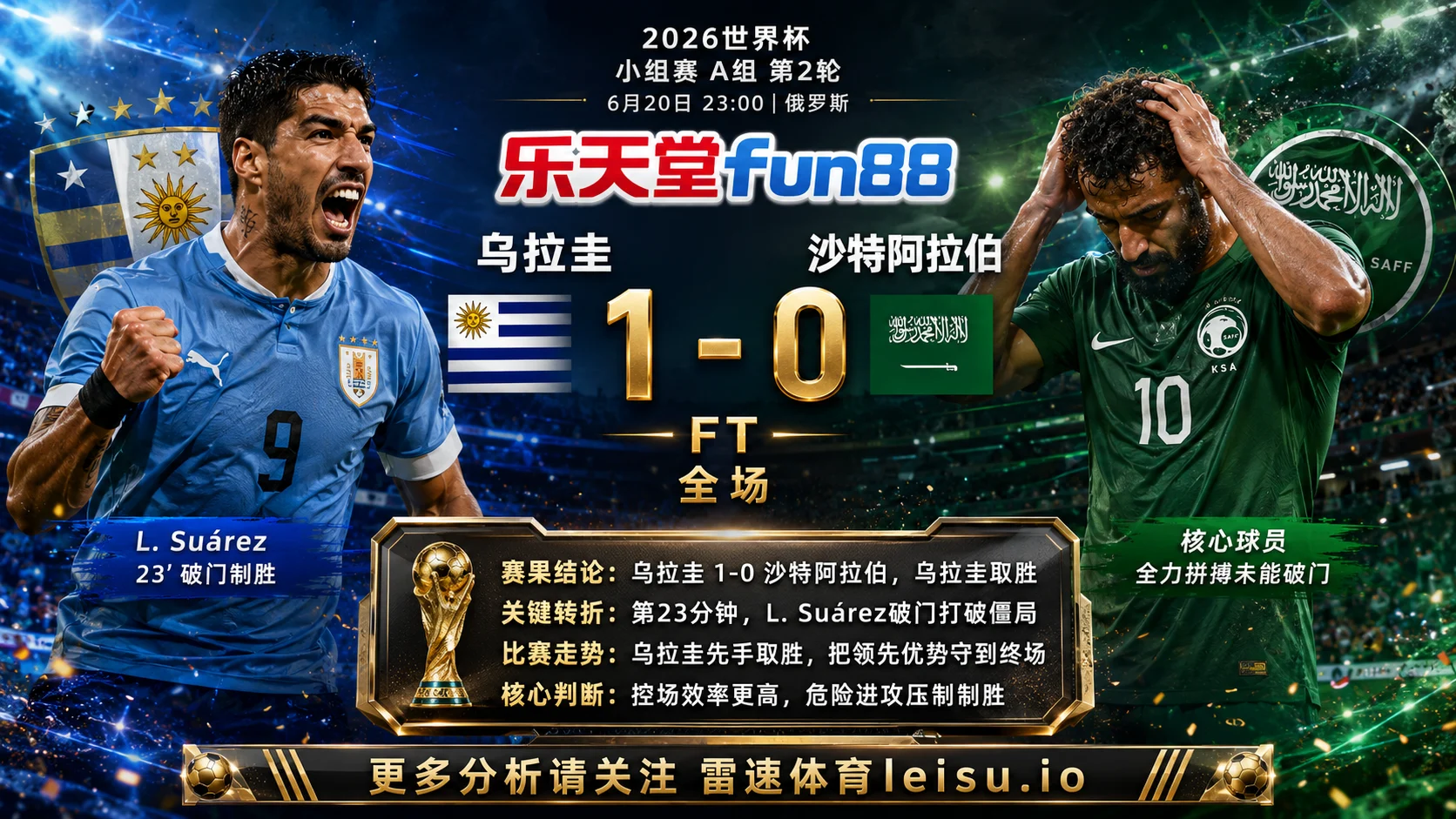 世界杯2018小组赛：乌拉圭 vs 沙特阿拉伯 复盘｜乌拉圭把先手守成结果
