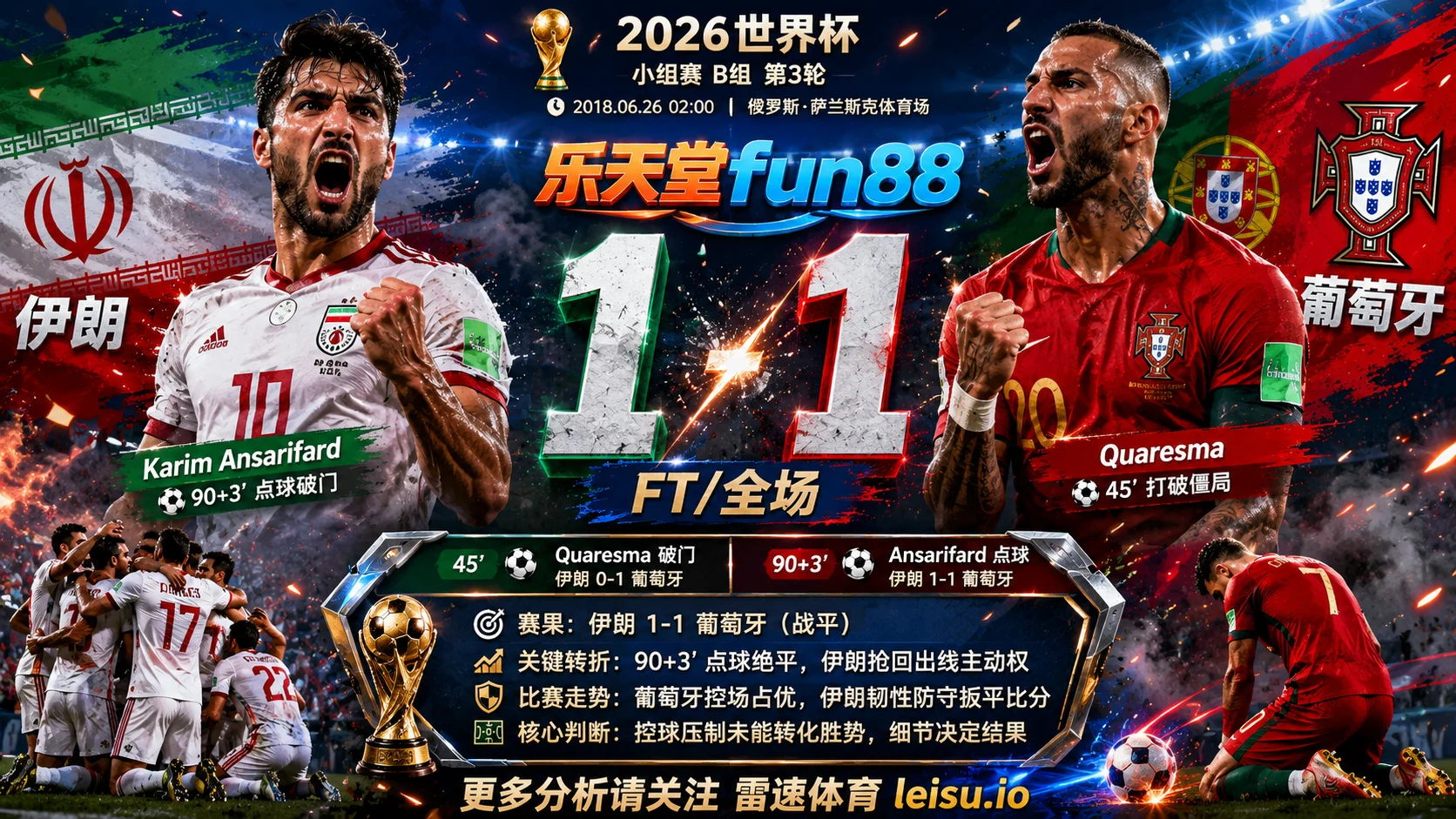 世界杯2018小组赛：伊朗 vs 葡萄牙 复盘｜1比1把小组账本重新翻开