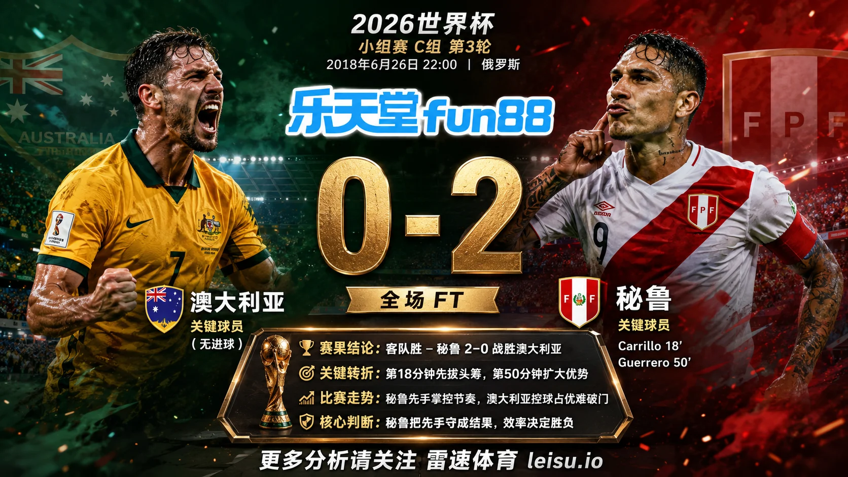 世界杯2018小组赛：澳大利亚 vs 秘鲁 复盘｜秘鲁把先手守成结果