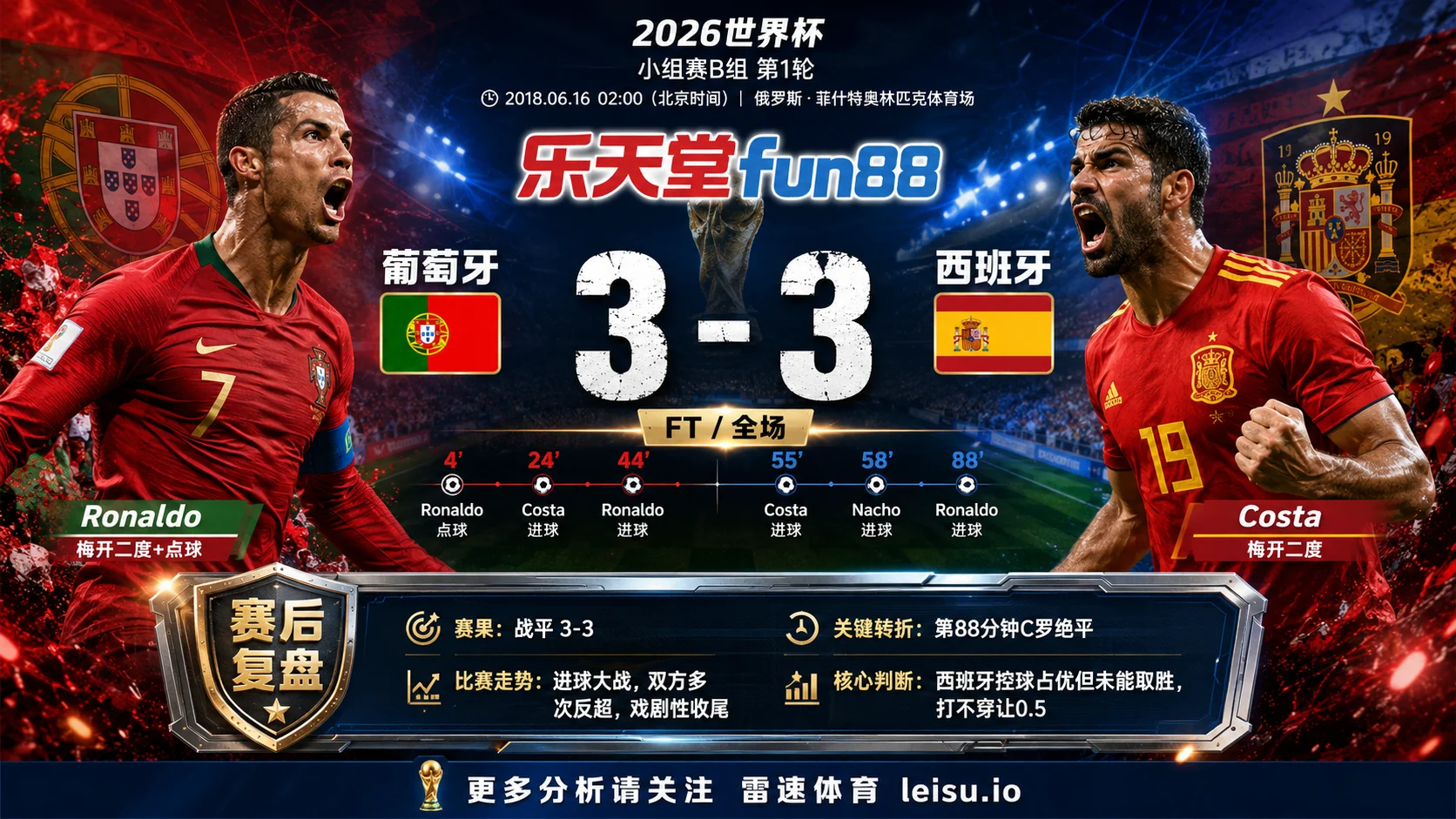 世界杯2018小组赛：葡萄牙 vs 西班牙 复盘｜3比3把小组账本重新翻开