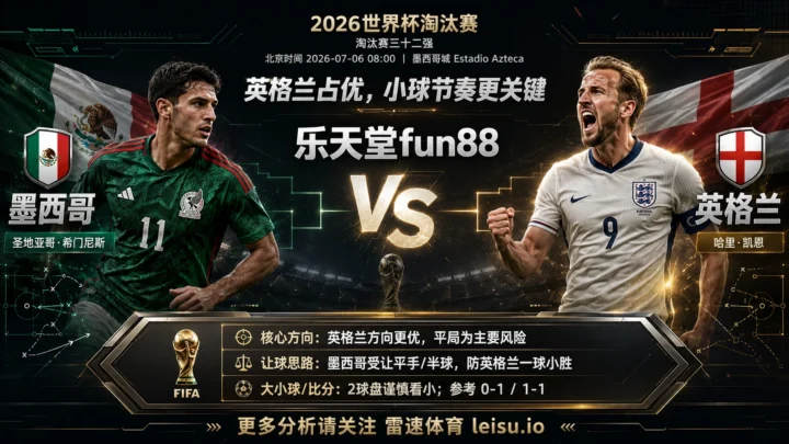 2026世界杯16强分析：墨西哥 vs 英格兰｜英格兰低赔占优但小球节奏更关键