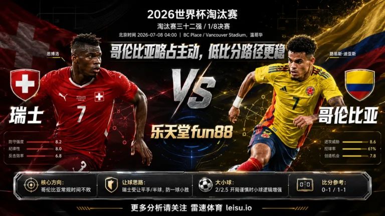 2026世界杯16强分析：瑞士 vs 哥伦比亚｜哥伦比亚略占主动但低比分路径更稳