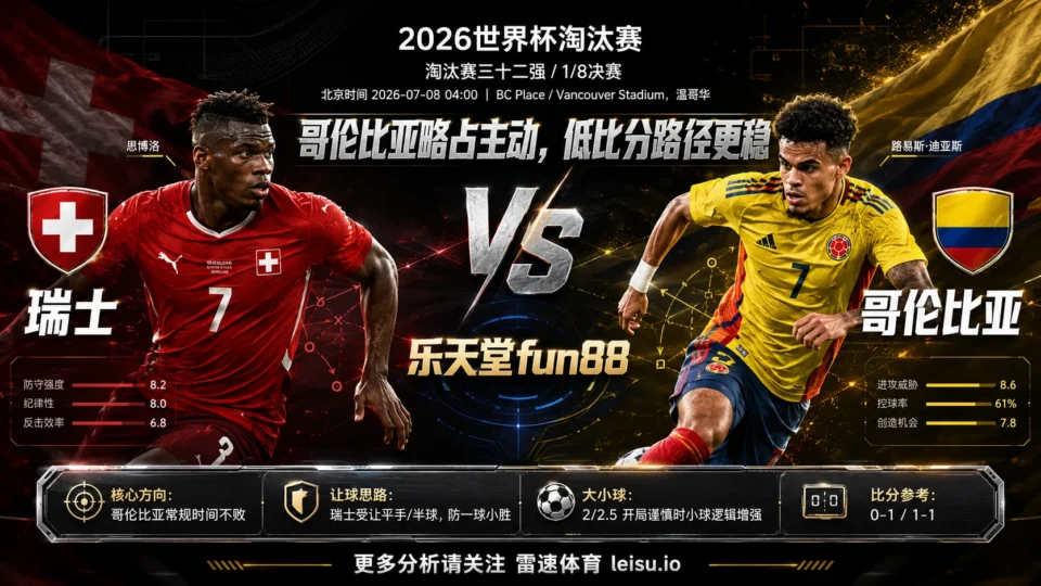 2026世界杯16强分析：瑞士 vs 哥伦比亚｜哥伦比亚略占主动但低比分路径更稳