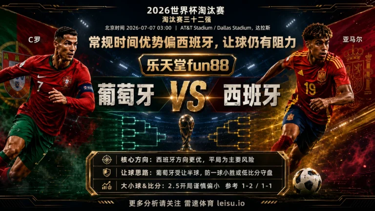 2026世界杯16强分析：葡萄牙 vs 西班牙｜西班牙控场占优但半球盘需防反击