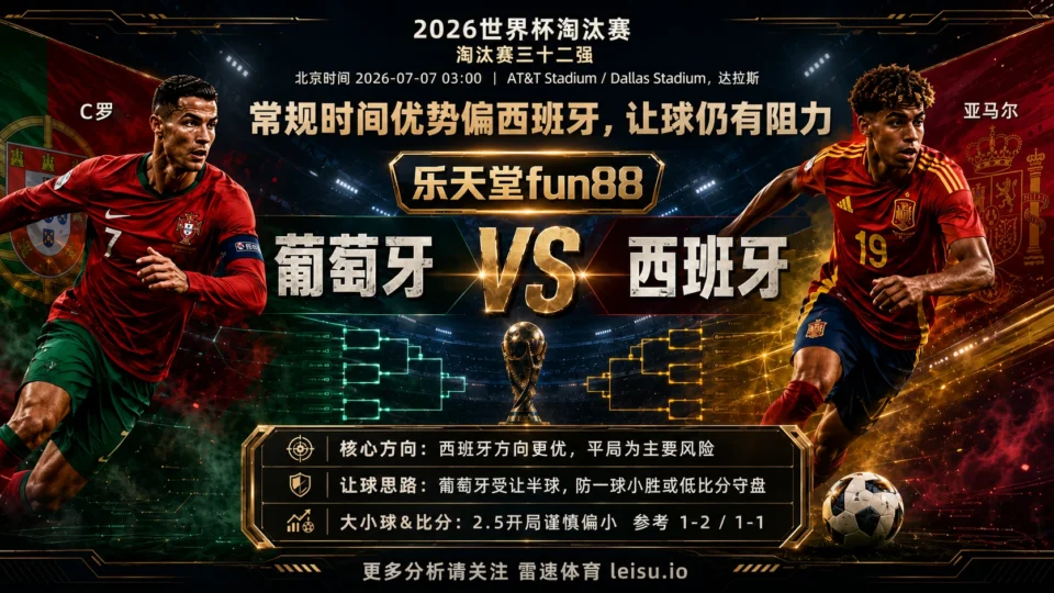 2026世界杯16强分析：葡萄牙 vs 西班牙｜西班牙控场占优但半球盘需防反击