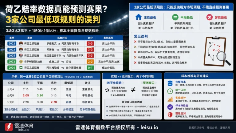 荷乙赔率数据真能预测赛果？3家公司最低项规则的误判