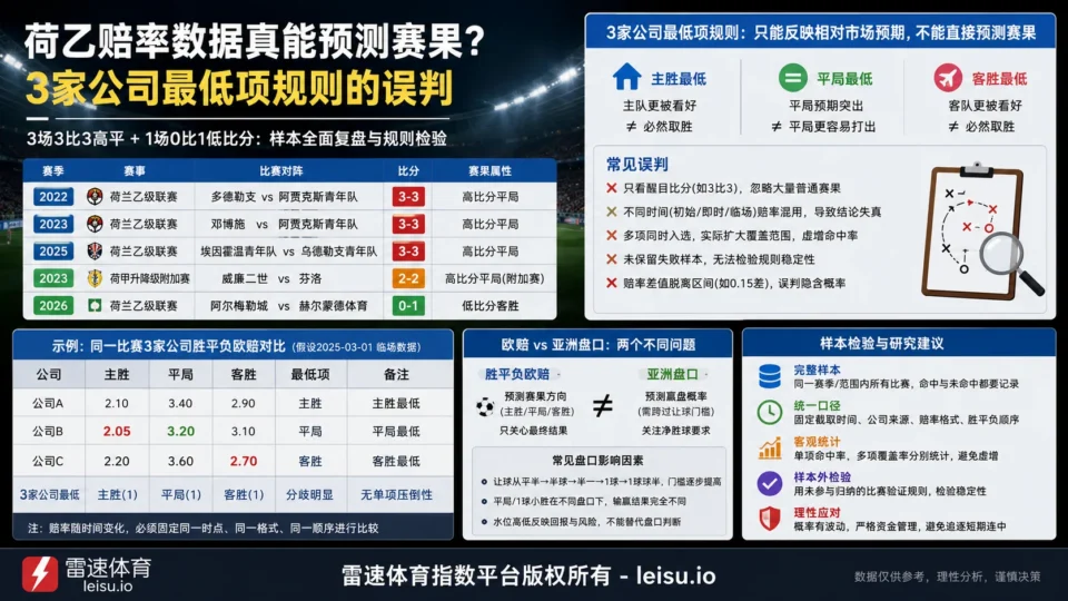荷乙赔率数据真能预测赛果？3家公司最低项规则的误判
