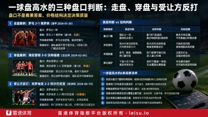 一球盘高水的三种盘口判断：走盘、穿盘与受让方反打