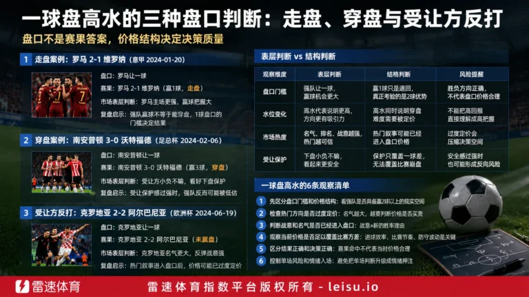 一球盘高水的三种盘口判断：走盘、穿盘与受让方反打