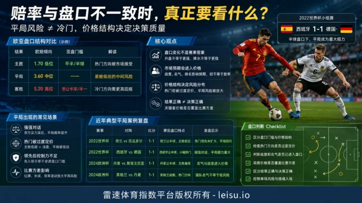 足球预测平局：赔率与盘口不一致时，真正要看什么
