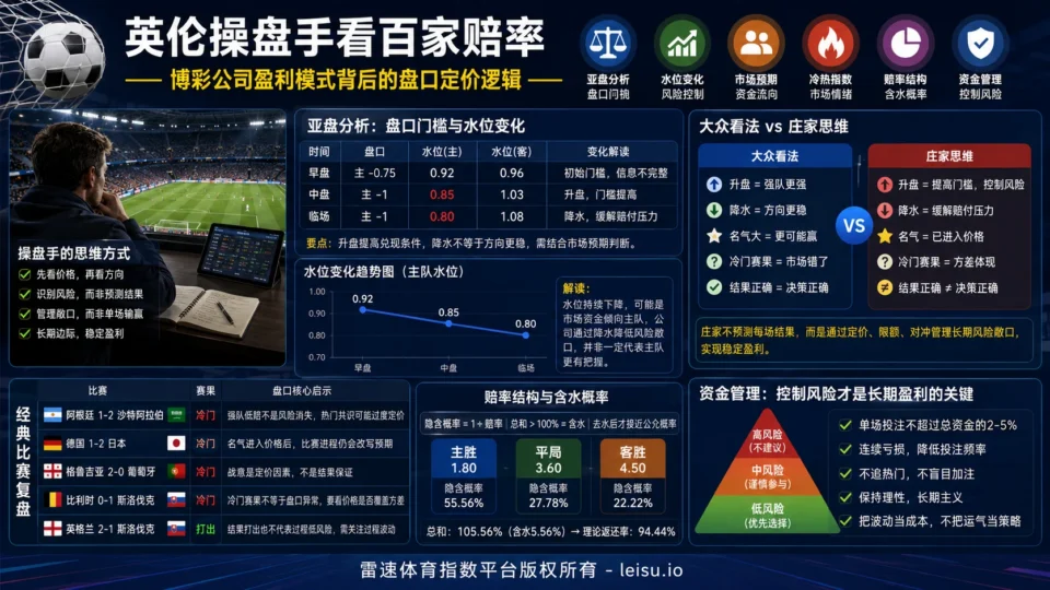 英伦操盘手看百家赔率：博彩公司盈利模式背后的盘口定价逻辑
