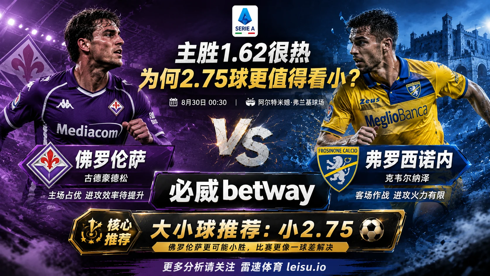 意甲前瞻 佛罗伦萨VS弗罗西诺内：主胜1.62很热，为何2.75球更值得看小？
