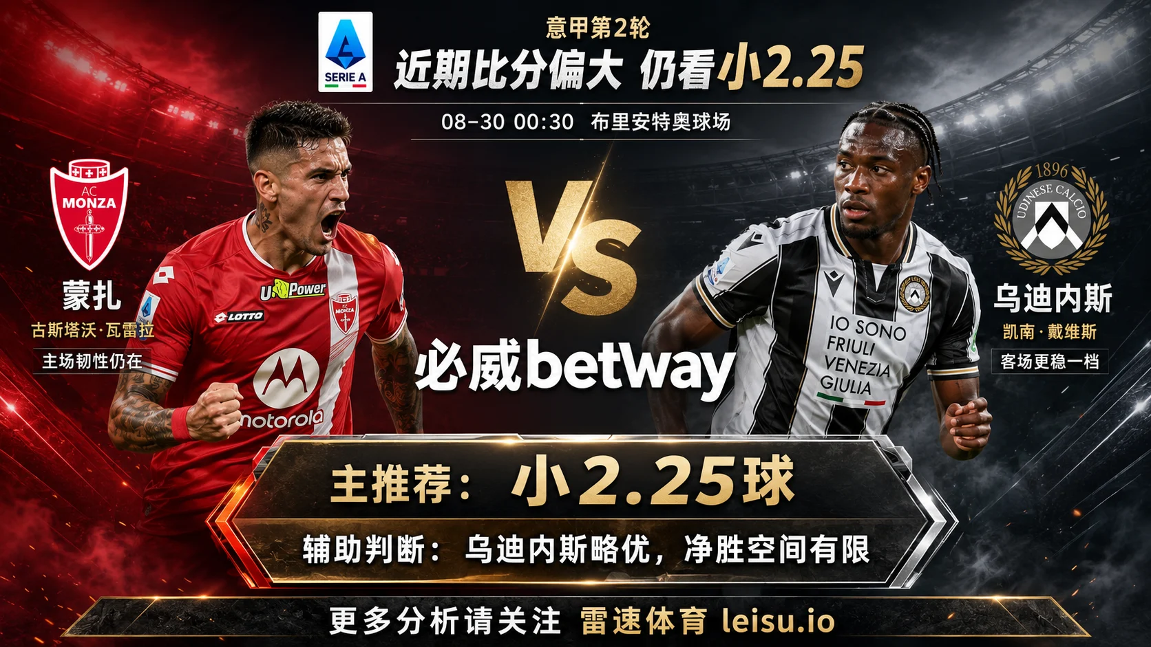 意甲前瞻 蒙扎VS乌迪内斯:近期大比分不少,为何仍看小2.25