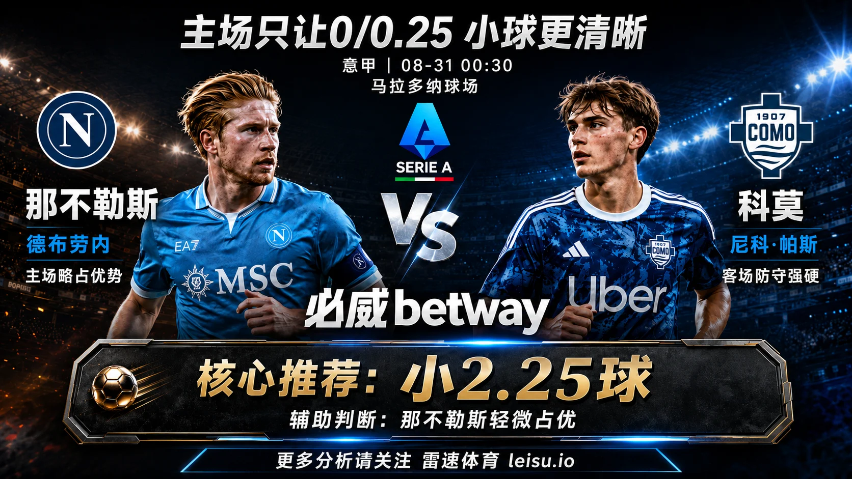 意甲前瞻 那不勒斯vs科莫：主场只让0/0.25，为何小2.25更值得关注