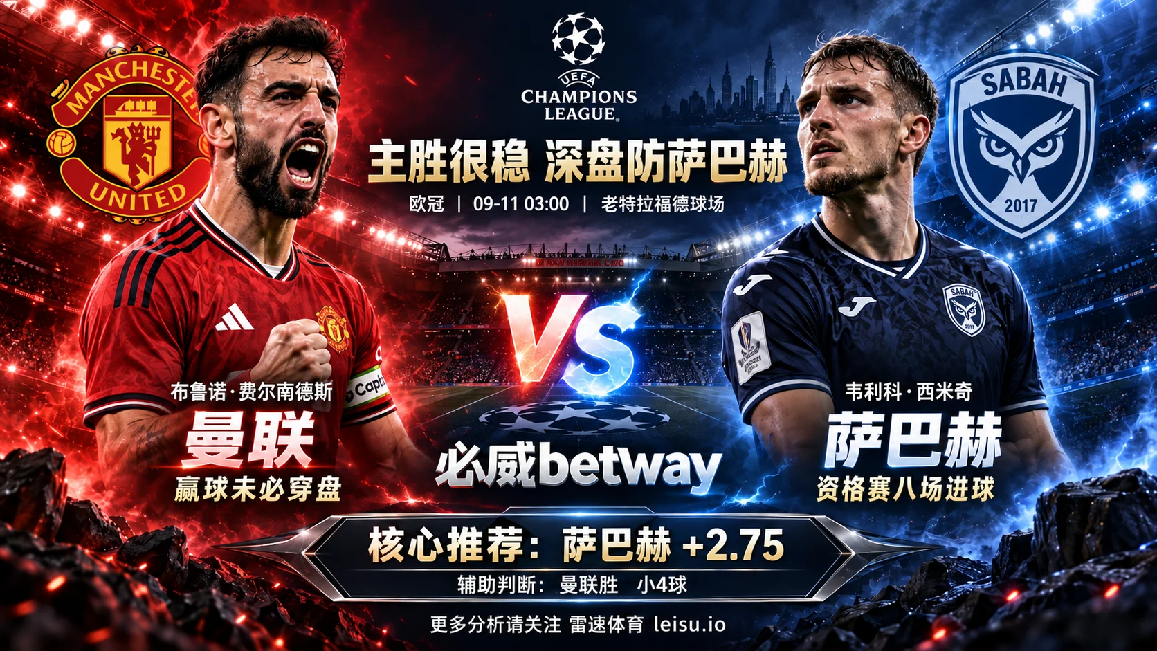 欧冠曼联vs萨巴赫前瞻:主胜低至1.07,为什么-2.75更要防萨巴赫