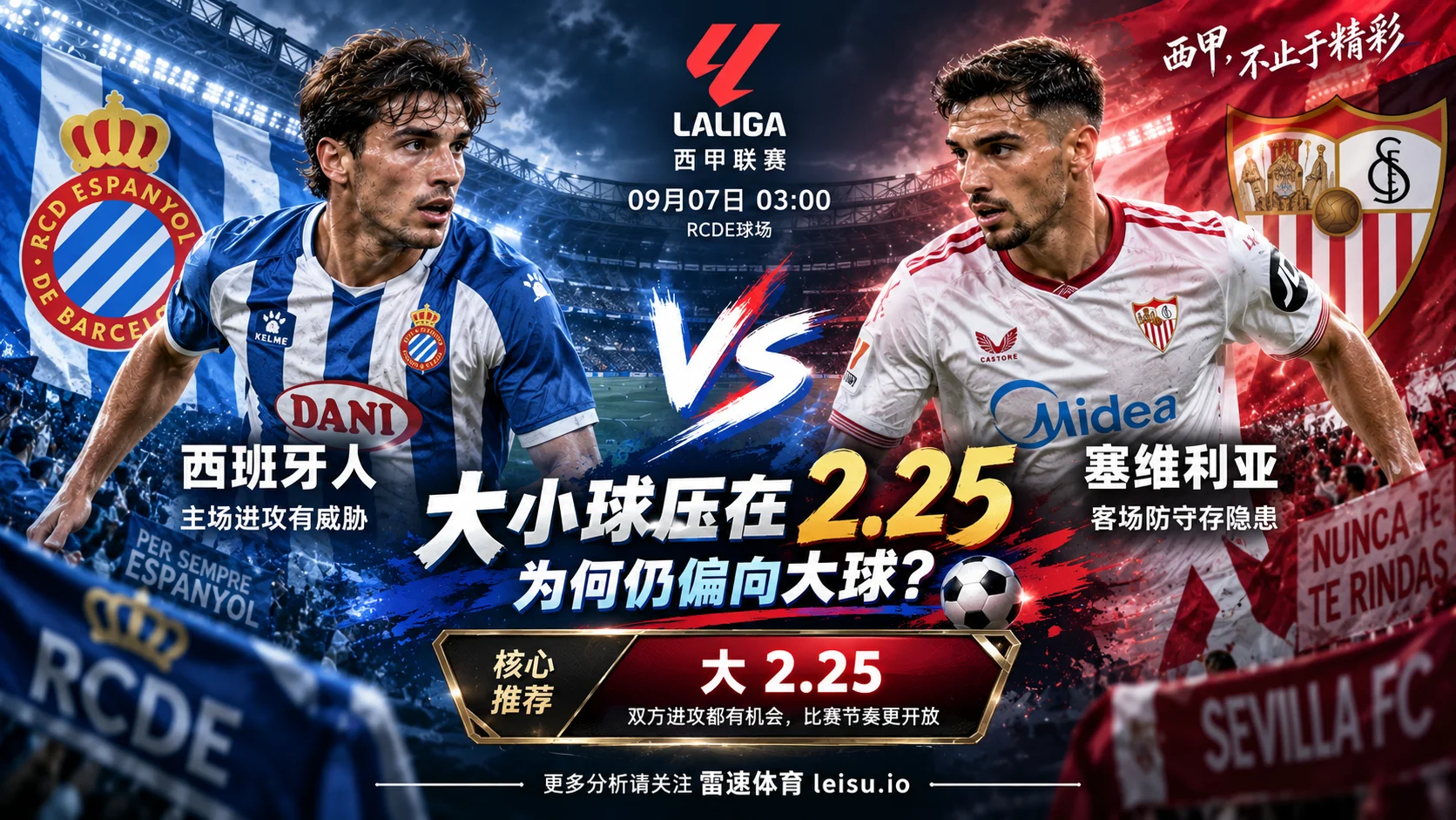 西班牙人vs塞维利亚预测:大小球压在2.25,为何仍偏向大球